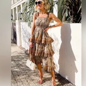 Cleobella Rosalie Kaleidoscope Tiered Paisley Midi Dress Sz Medium Bohem…